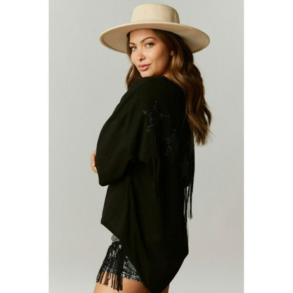 This Ain't Texas Fringed Star Sequin Patch Tee in Black - Picture 5 of 7